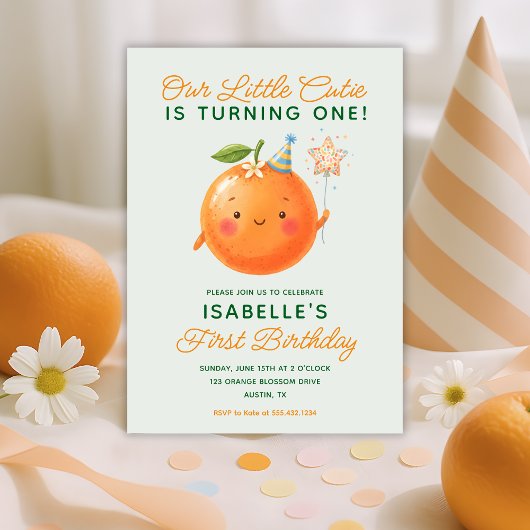 Little Cutie Turning One 1st Birthday Invitation Kaart