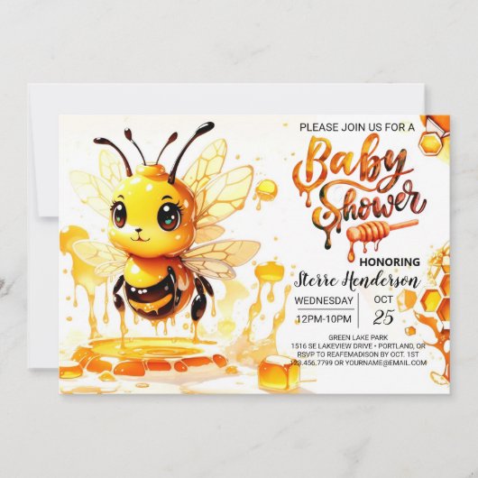 Little Cutie's Bee-Theme Baby shower Kaart (Voorkant)
