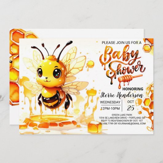 Little Cutie's Bee-Theme Baby shower Kaart (Voorkant / Achterkant)