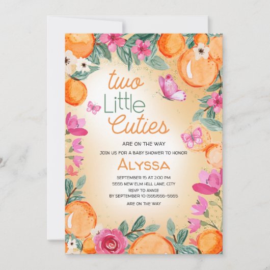 Little Cuties Orange Pink Floral Butterflies Twin Kaart (Voorkant)