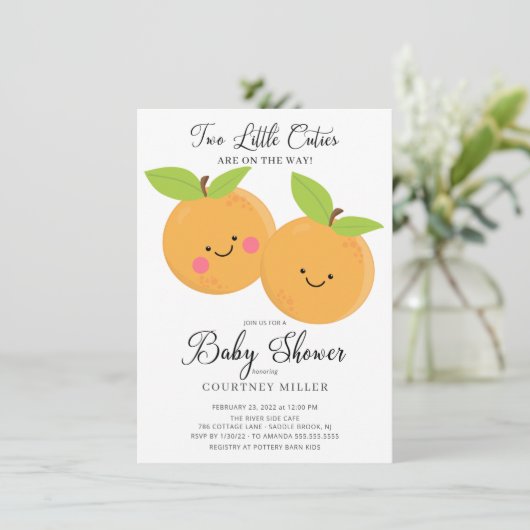 Little Cuties Twins Baby shower Invitation Kaart (Staand voorkant)