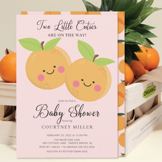 Little Cuties Twins Baby shower Invitation Kaart