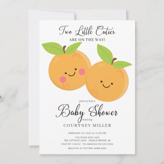 Little Cuties Twins Baby shower Invitation Kaart (Voorkant)