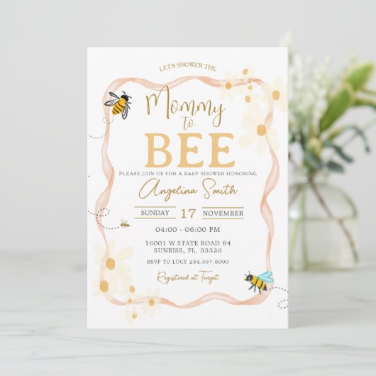 Little Daisies Bee Baby shower Mama to Bee Kaart (Staand voorkant)