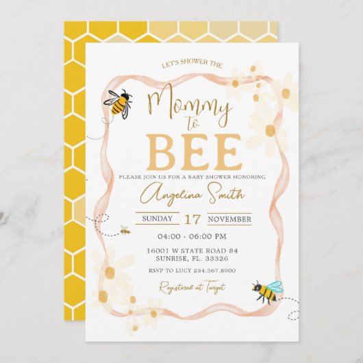 Little Daisies Bee Baby shower Mama to Bee Kaart (Voorkant / Achterkant)