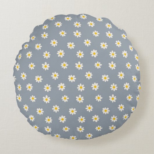 Little Daisies - dusty steel gray Rond Kussen (Voorkant)