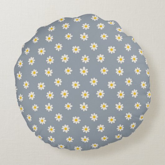 Little Daisies - dusty steel gray Rond Kussen (Achterkant)