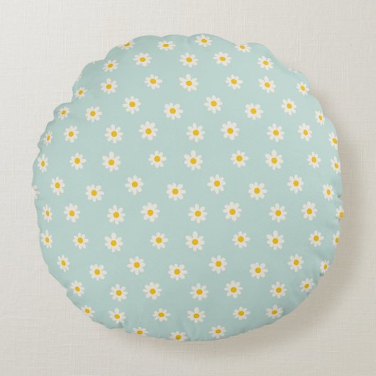 Little Daisies - soft teal Rond Kussen (Voorkant)