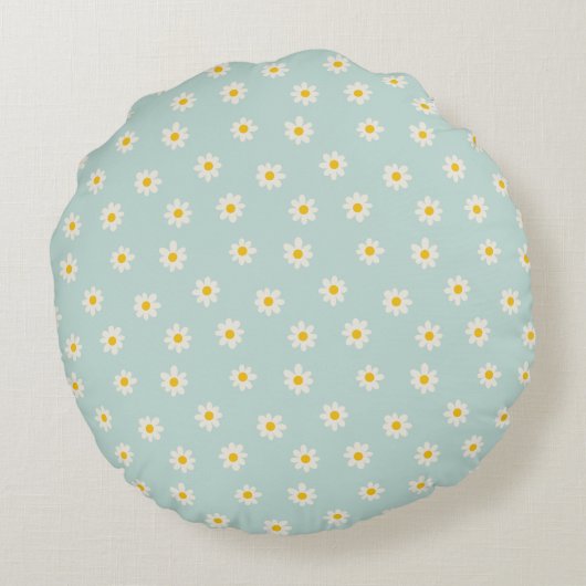 Little Daisies - soft teal Rond Kussen (Achterkant)