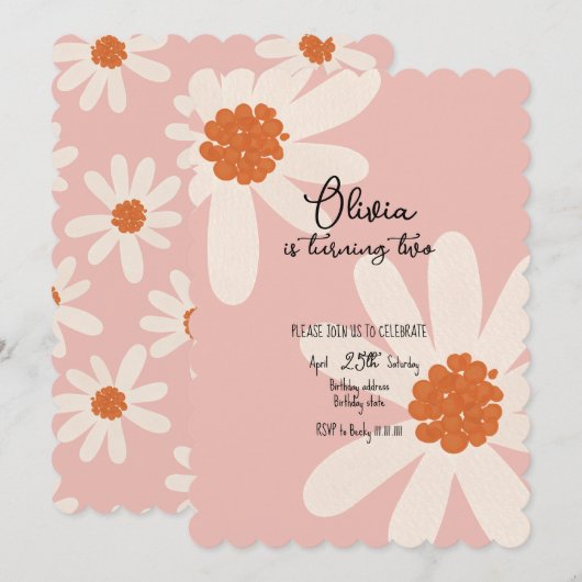 Little Daisy Theme Girl Birthday Kaart (Voorkant / Achterkant)