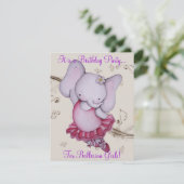 Little Dancing Ballerina Elephant Party nodigt uit Kaart (Staand voorkant)