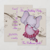 Little Dancing Ballerina Elephant Party nodigt uit Kaart (Voorkant / Achterkant)