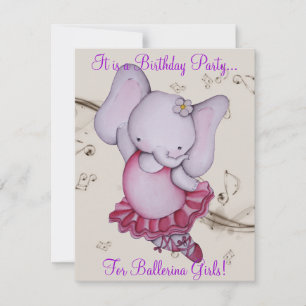 Little Dancing Ballerina Elephant Party nodigt uit Kaart