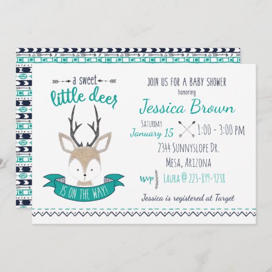 Little Deer Baby shower Kaart (Voorkant / Achterkant)