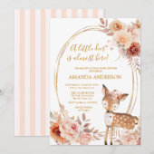 Little Deer Beige Floral Baby shower uitnodiging (Voorkant / Achterkant)