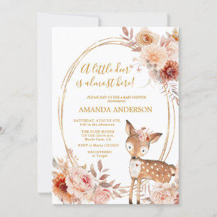 Little Deer Beige Floral Baby shower uitnodiging