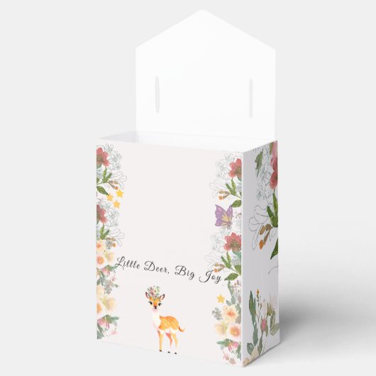 Little Deer, Big Joy Roze bloem Baby shower thema Bedankdoosjes (Geopend)