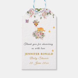 Little Deer, Big Joy Roze bloem Baby shower thema Cadeaulabel