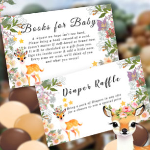 Little Deer, Big Joy Roze bloem Baby shower thema Informatiekaartje