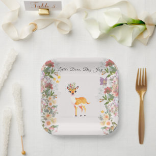 Little Deer, Big Joy Roze bloem Baby shower thema Papieren Bordje