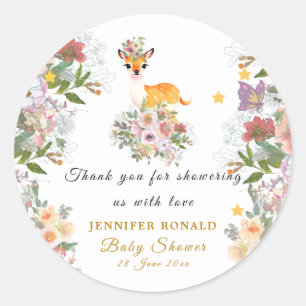 Little Deer, Big Joy Roze bloem Baby shower thema Ronde Sticker
