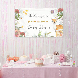 Little Deer, Big Joy Roze bloem Baby shower thema Spandoek