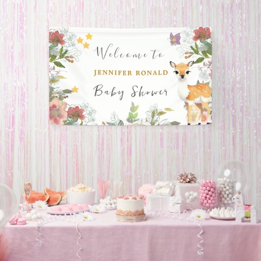 Little Deer, Big Joy Roze bloem Baby shower thema Spandoek (Feest)