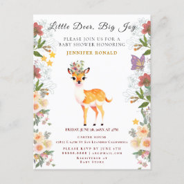 Little Deer, Big Joy Roze bloem Baby shower thema Uitnodiging Briefkaart