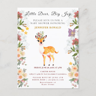 Little Deer, Big Joy Roze bloem Baby shower thema Uitnodiging Briefkaart