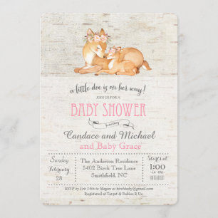 Little Deer Birch Meisje Baby shower Uitnodiging