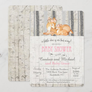 Little Deer Birch Meisje Baby shower Uitnodiging