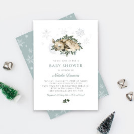 Little Deer Blue en Green Woodland Baby shower Kaart