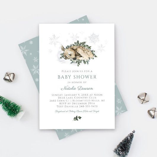Little Deer Blue en Green Woodland Baby shower Kaart