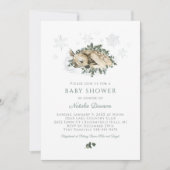 Little Deer Blue en Green Woodland Baby shower Kaart (Voorkant)