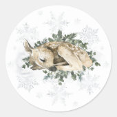 Little Deer Blue Green Winter Baby shower Ronde Sticker (Voorkant)