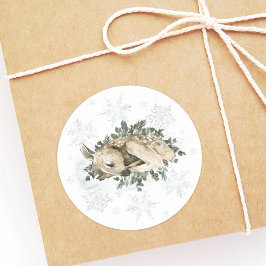 Little Deer Blue Green Winter Baby shower Ronde Sticker