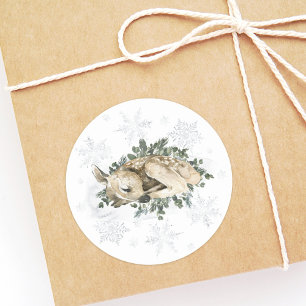 Little Deer Blue Green Winter Baby shower Ronde Sticker