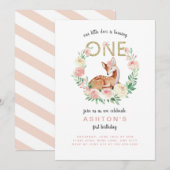 Little Deer eerste verjaardagsfeest uitnodiging (Voorkant / Achterkant)