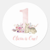 Little Deer First Birthday Party - Gepersonaliseer Ronde Sticker (Voorkant)