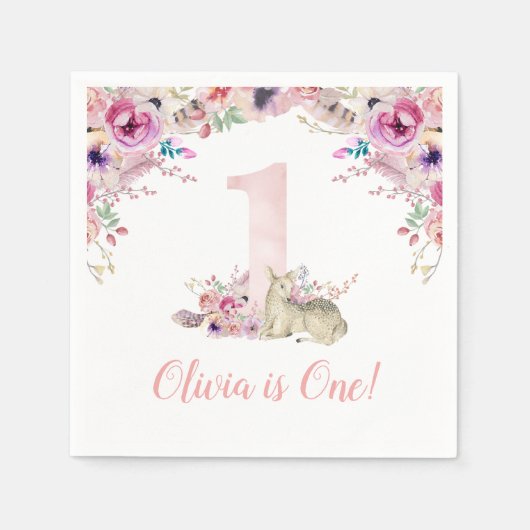 Little Deer First Birthday Party - Gepersonaliseer Servet (Voorkant)