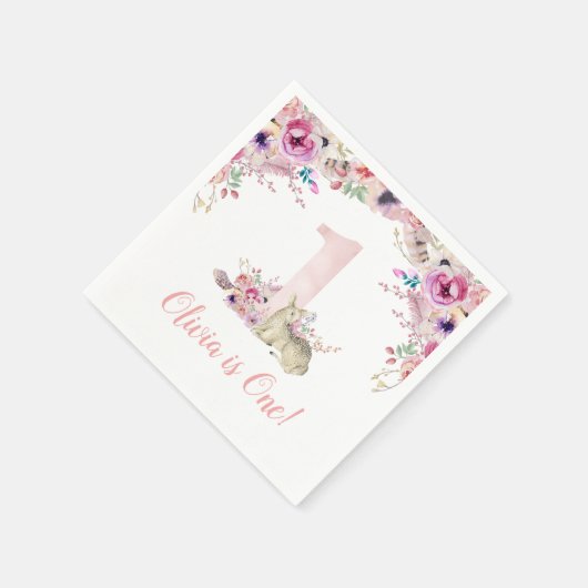 Little Deer First Birthday Party - Gepersonaliseer Servet (Hoek)