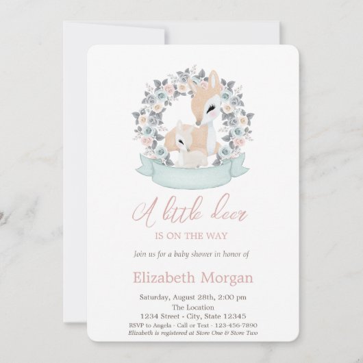 Little Deer Flowers Waterverf Baby shower Kaart (Voorkant)