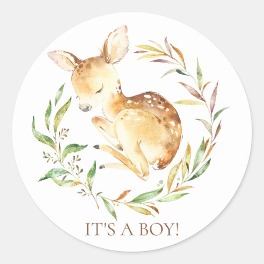 Little Deer Het is een Boy Favor Sticker (Voorkant)