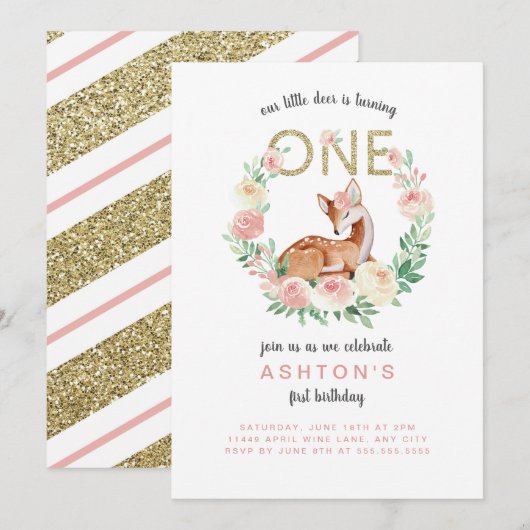 Little Deer maakt van ONE verjaardagsfeestje Kaart (Voorkant / Achterkant)