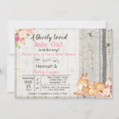 Little Deer Meisje Bloemen Baby shower Invitation Kaart (Voorkant)