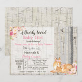 Little Deer Meisje Bloemen Baby shower Invitation Kaart (Voorkant / Achterkant)