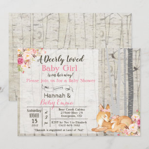 Little Deer Meisje Bloemen Baby shower Invitation Kaart