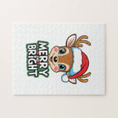 Little Deer met Santa "Merry & Bright" ontwerp Legpuzzel (Horizontaal)