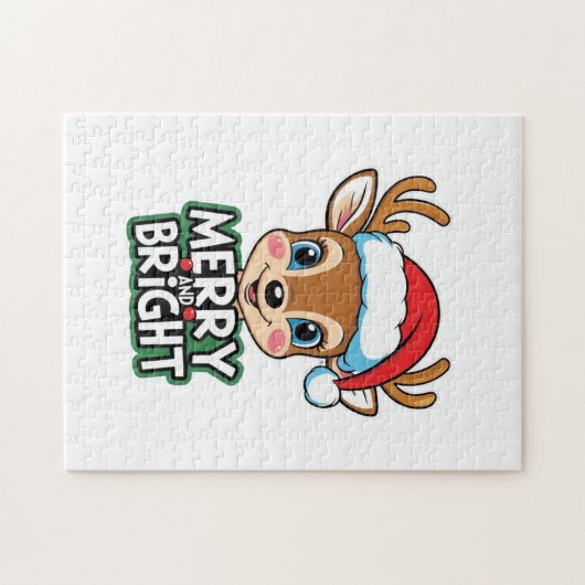 Little Deer met Santa "Merry & Bright" ontwerp Legpuzzel (Horizontaal)