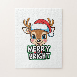 Little Deer met Santa "Merry & Bright" ontwerp Legpuzzel